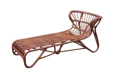 chaise longue vintage en rotin 1970 Viggo Boesen